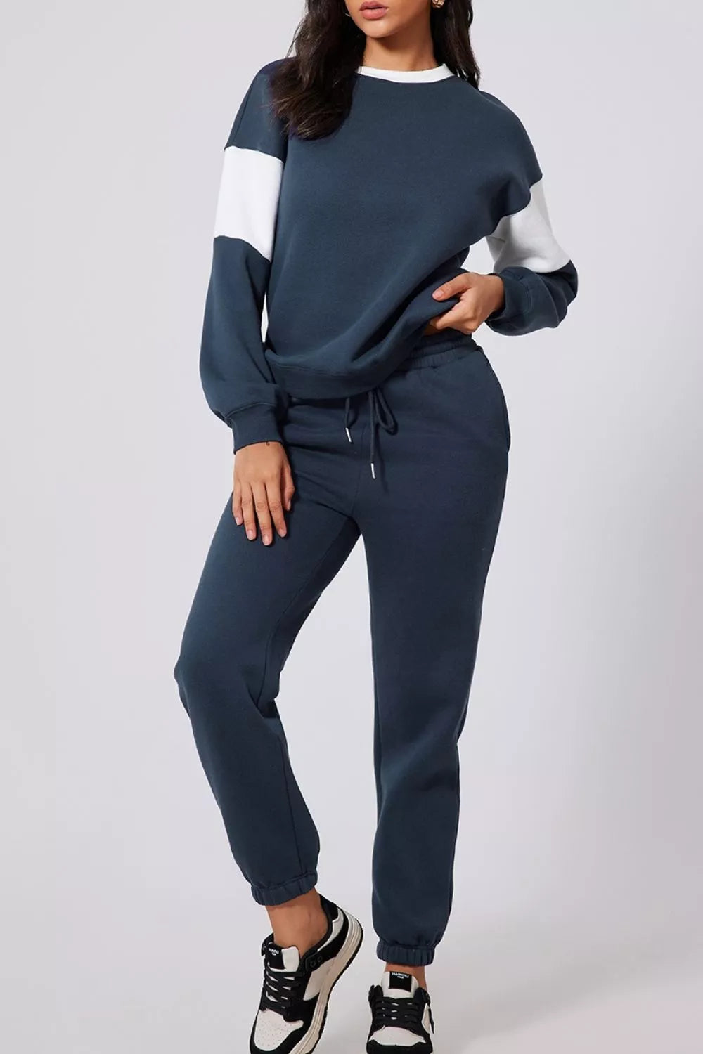 Drop Shoulder Loose Sweatshirt and Joggers Active Set Fitggins