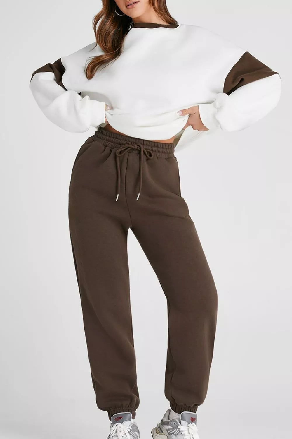 Drop Shoulder Loose Sweatshirt and Joggers Active Set Fitggins