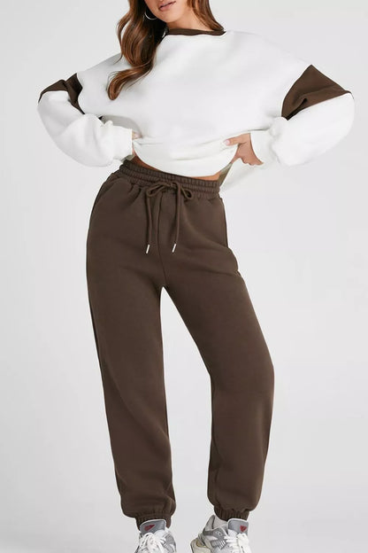 Drop Shoulder Loose Sweatshirt and Joggers Active Set Fitggins