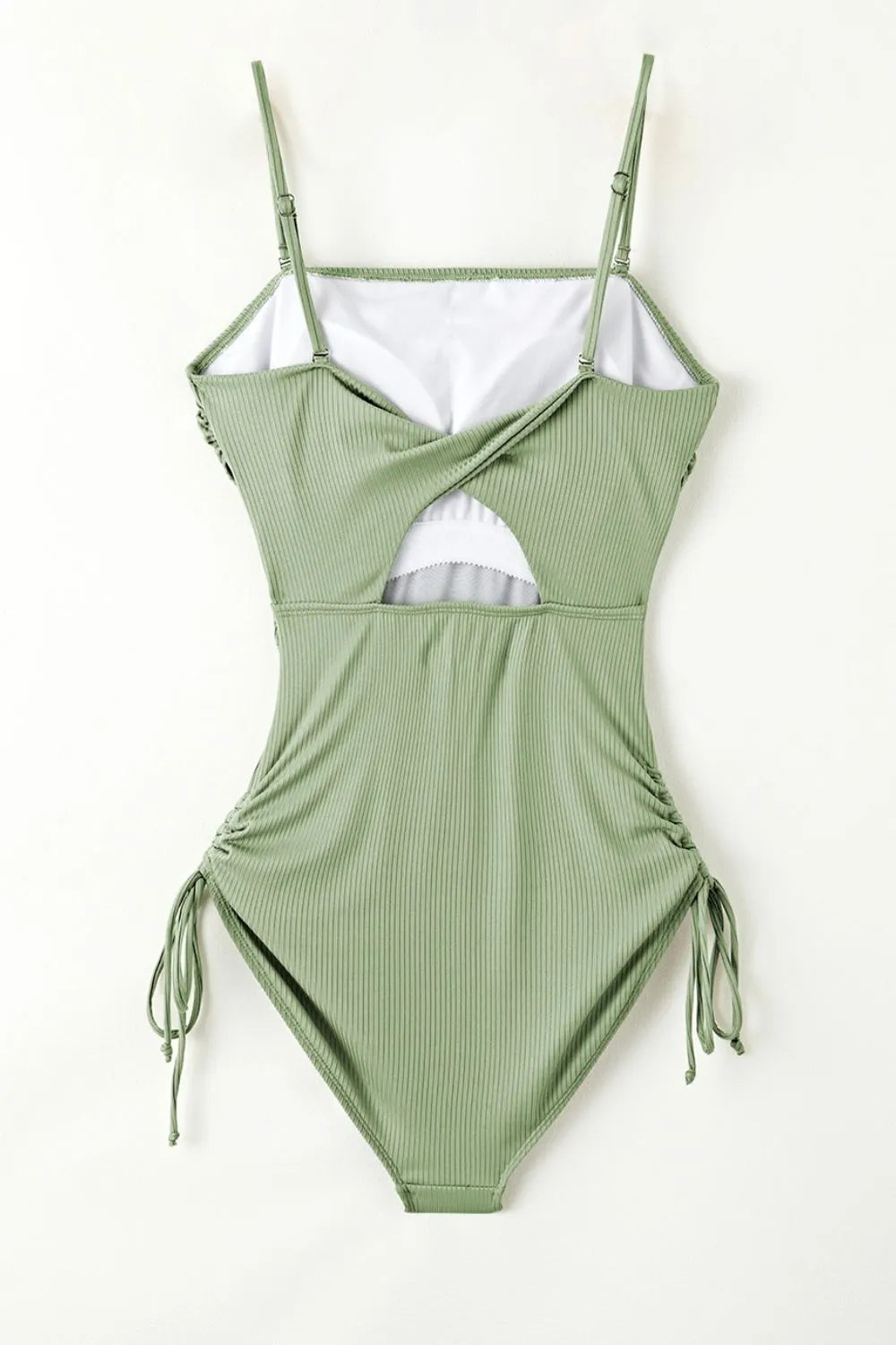 Ribbed Drawstring Sides Cutout One Piece Swimsuit Fitggins