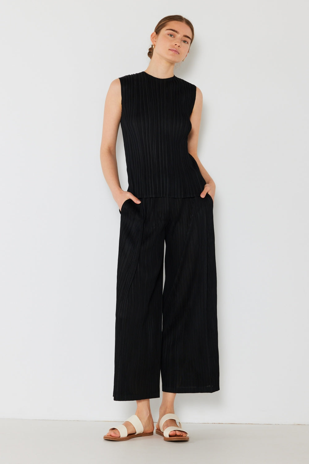 Marina West Swim Pleated Wide-Leg Pants with Side Pleat Detail - Pants - FITGGINS