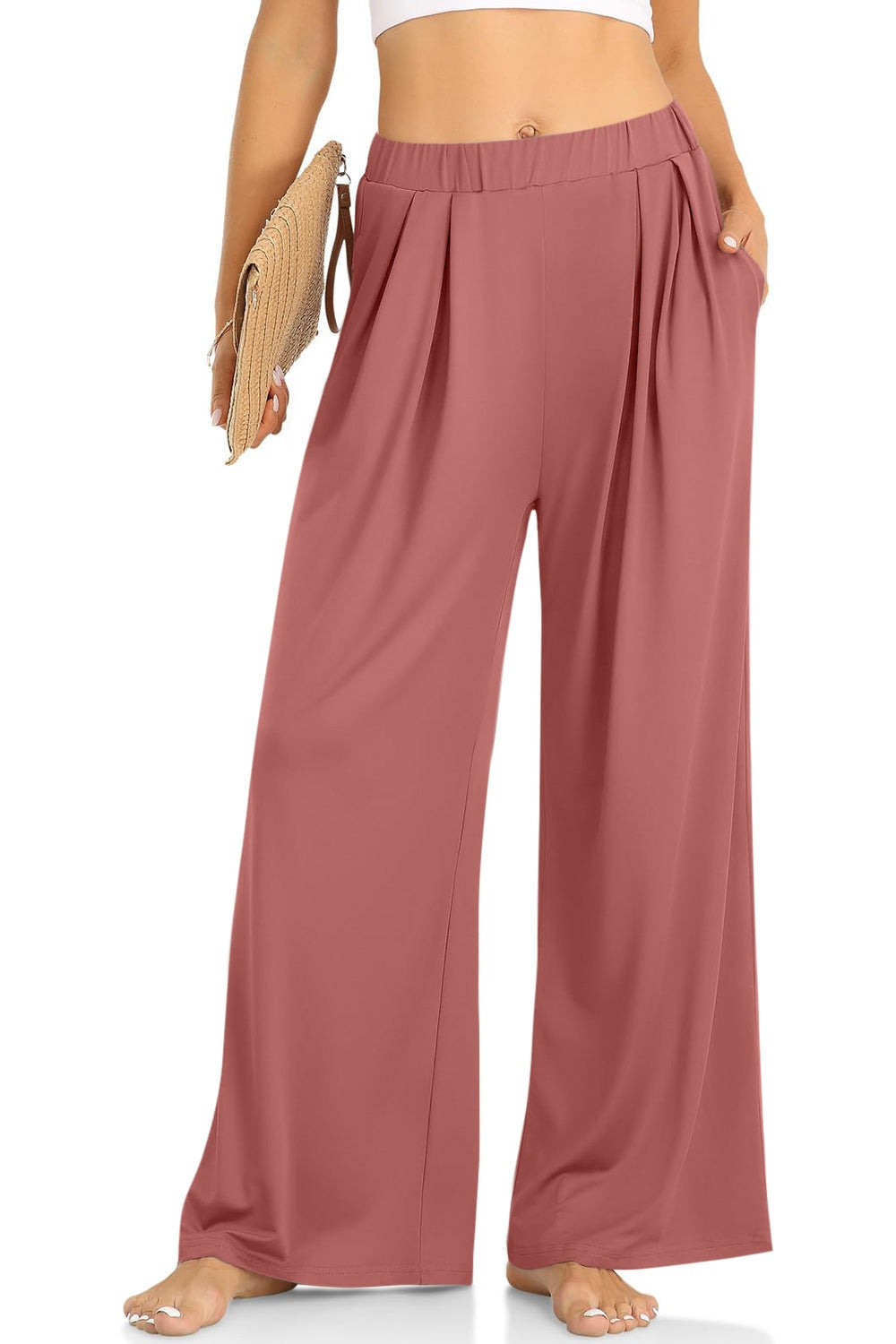 Elastic Waist Wide Leg Pants - Pants - FITGGINS