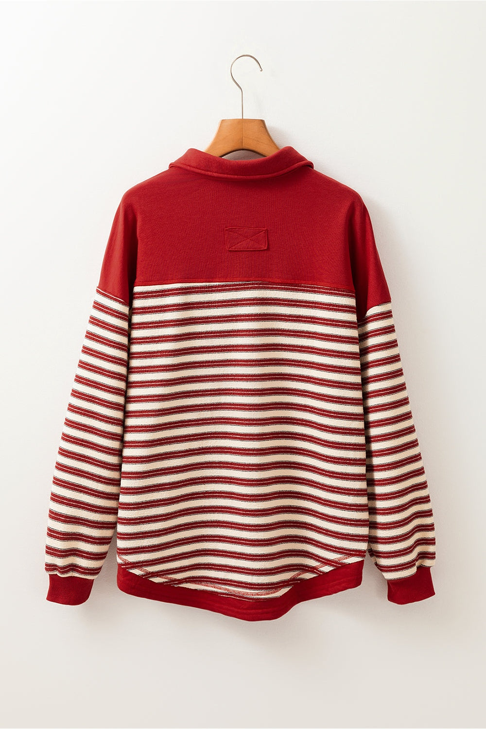 Stripe Johnny Collar Drop Shoulder Sweatshirt - Sweatshirts & Hoodies - FITGGINS