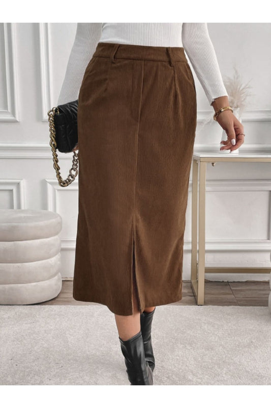 Perfee Slit Midi Skirt with Pockets - Shirts - FITGGINS