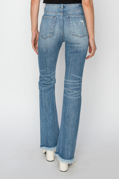 RISEN High Rise Frayed Hem Bootcut Jeans - Jeans - FITGGINS