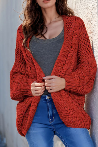 Cable-Knit Open Front Cardigan - Cardigans - FITGGINS