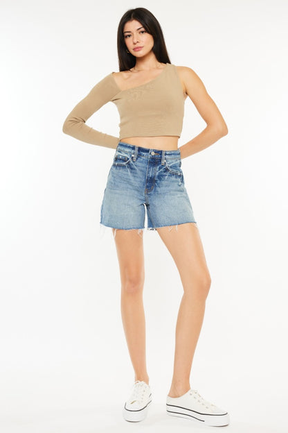 Kancan Full Size Raw Hem High Waist Denim Shorts - Denim Shorts - FITGGINS