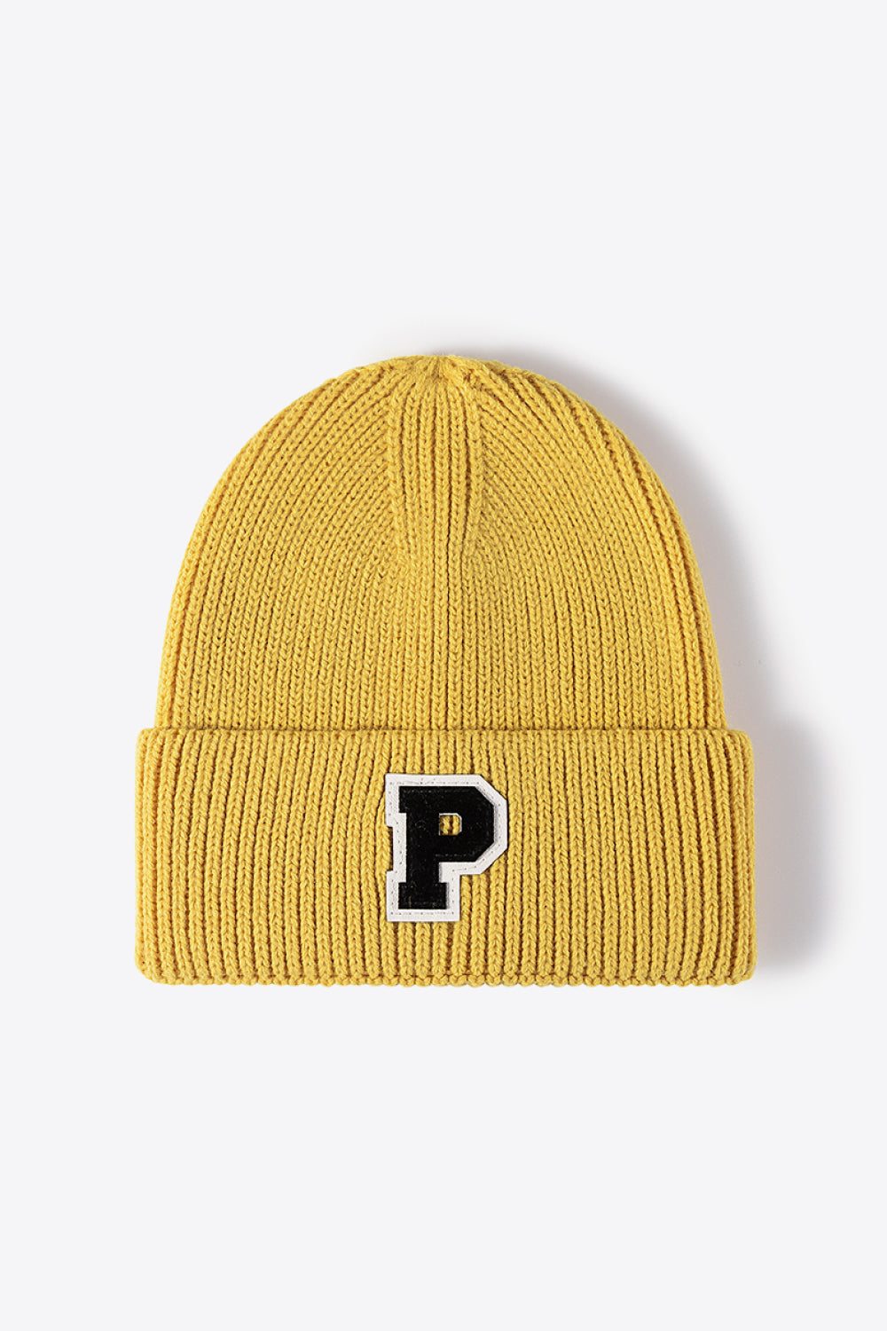 Letter Patch Cuffed Knit Beanie - Hats - FITGGINS