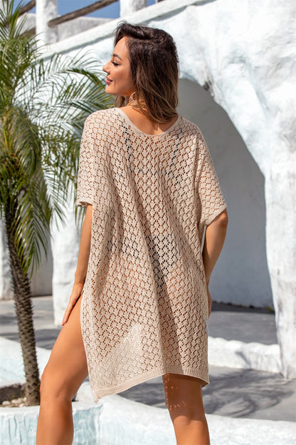 Openwork Slit Scoop Neck Cover Up - Cover-Ups - FITGGINS