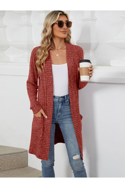 Open Front Long Sleeve Cardigan - Cardigans - FITGGINS