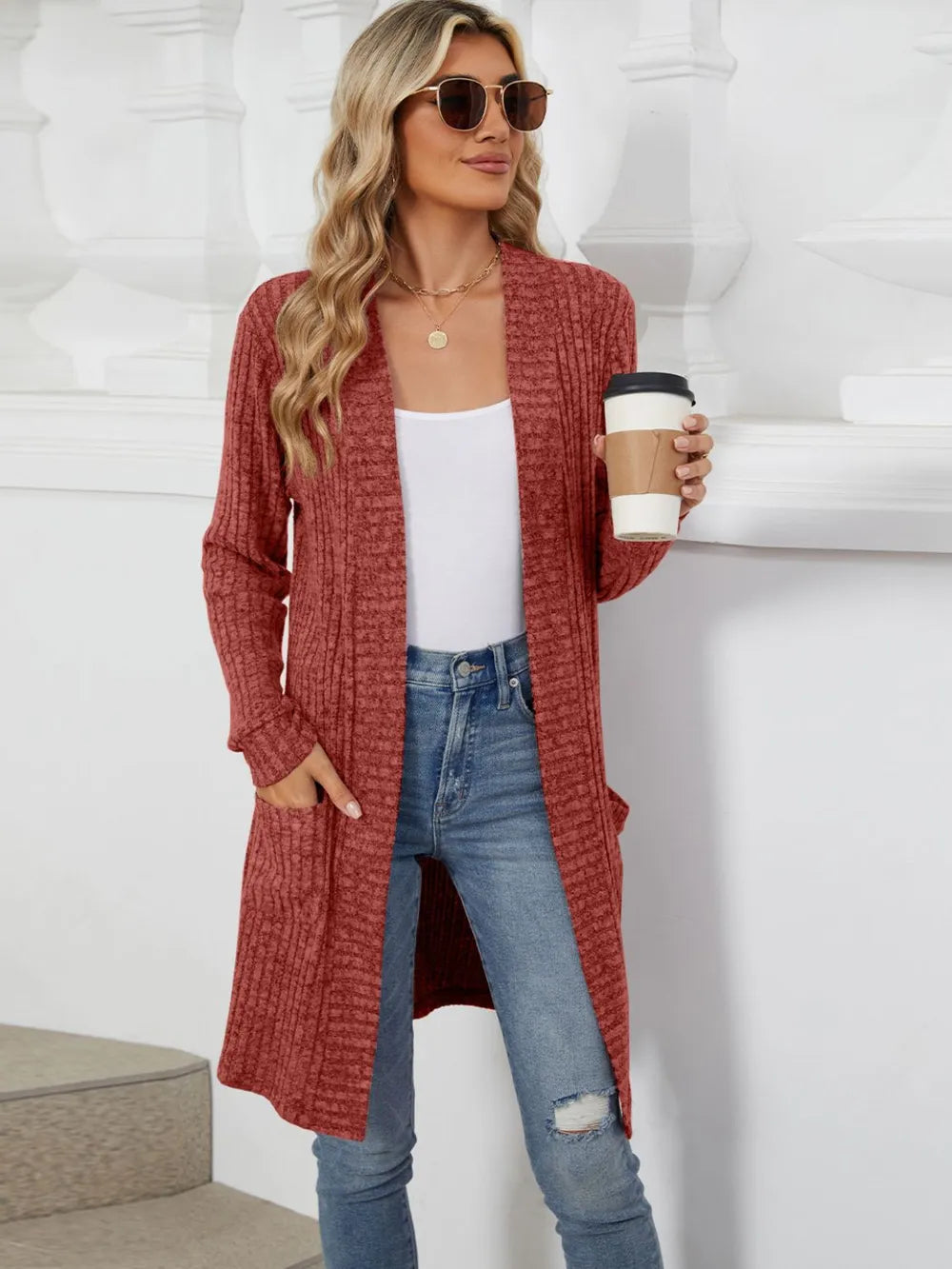 Open Front Long Sleeve Cardigan Fitggins