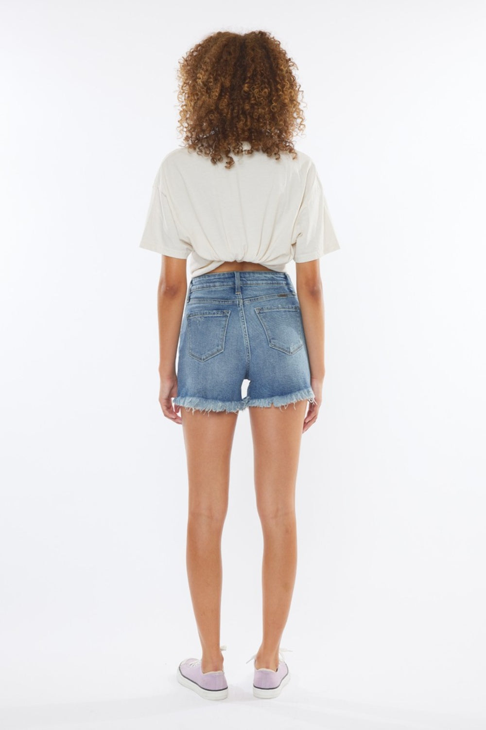 Kancan High Rise Frayed Hem Denim Shorts - Denim Shorts - FITGGINS