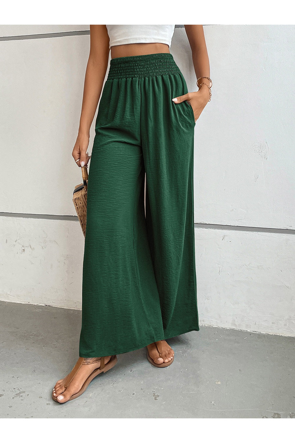 Perfee Wide Leg Pants with Pockets - Pants - FITGGINS