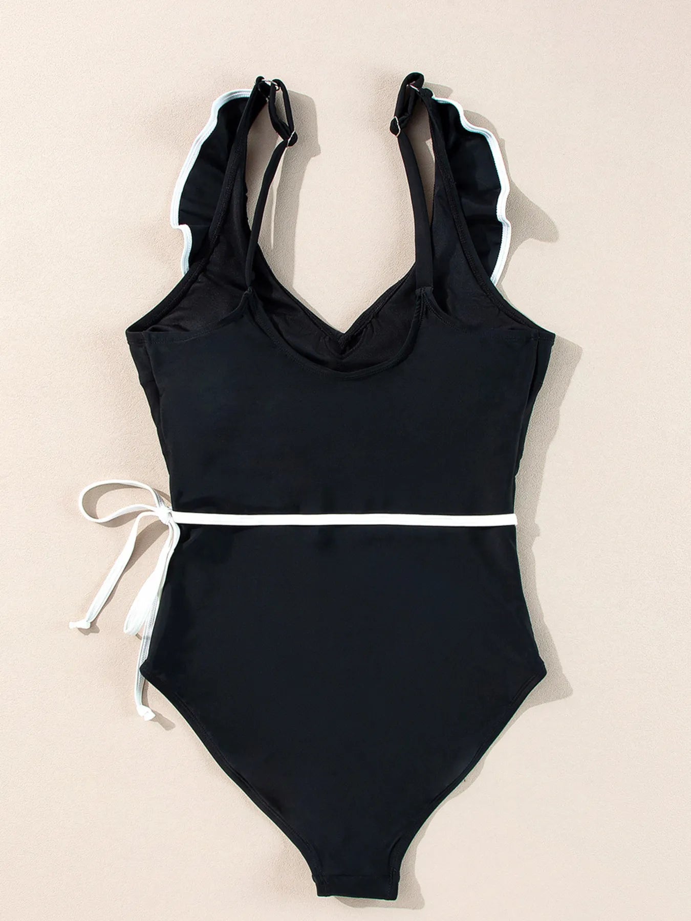 Ruffle Trim V-Neck One-Piece Swimsuit Fitggins