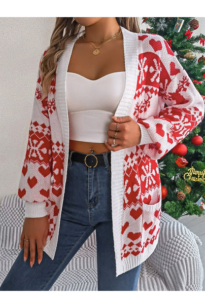 Pocketed Open Front Long Sleeve Cardigan - Cardigans - FITGGINS