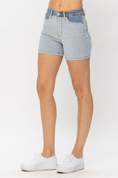 Judy Blue Full Size Color Block Denim Shorts - Denim Shorts - FITGGINS