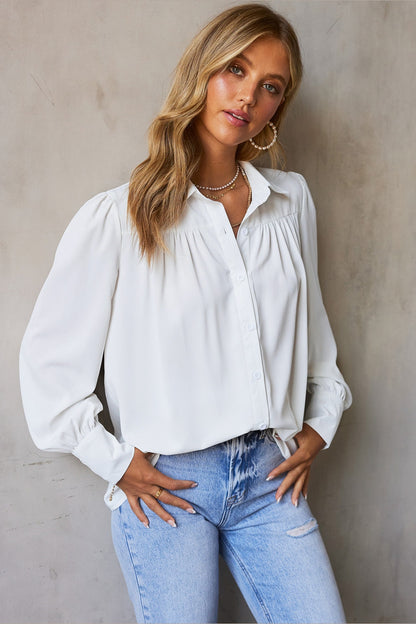 Gathered Detail Puff Sleeve Shirt - Shirts - FITGGINS