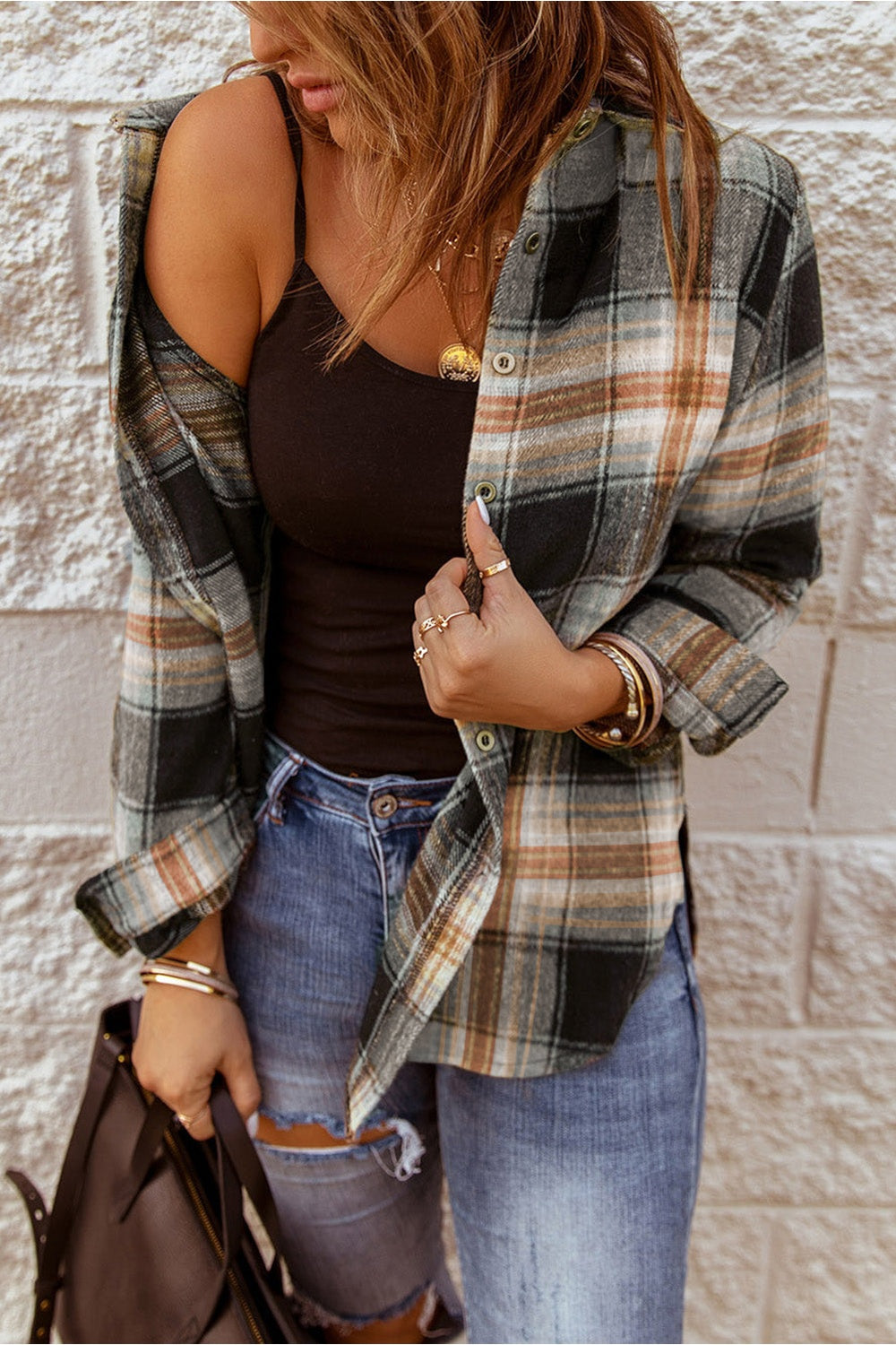 Plaid Collared Neck Button Up Long Sleeve Shirt - Shirts - FITGGINS