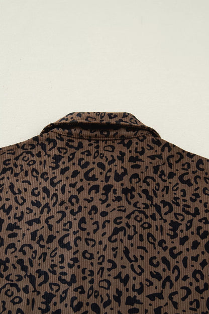 Leopard Print Quarter Zip Corduroy Sweatshirt Fitggins