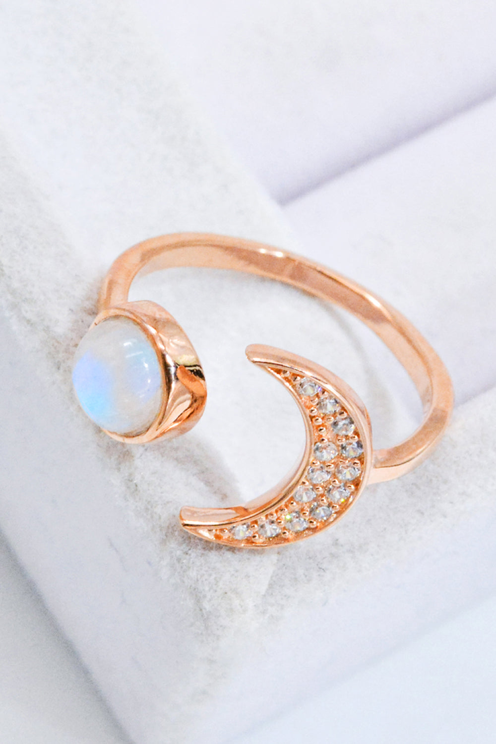 Natural Moonstone and Zircon Sun & Moon Open Ring - Rings - FITGGINS