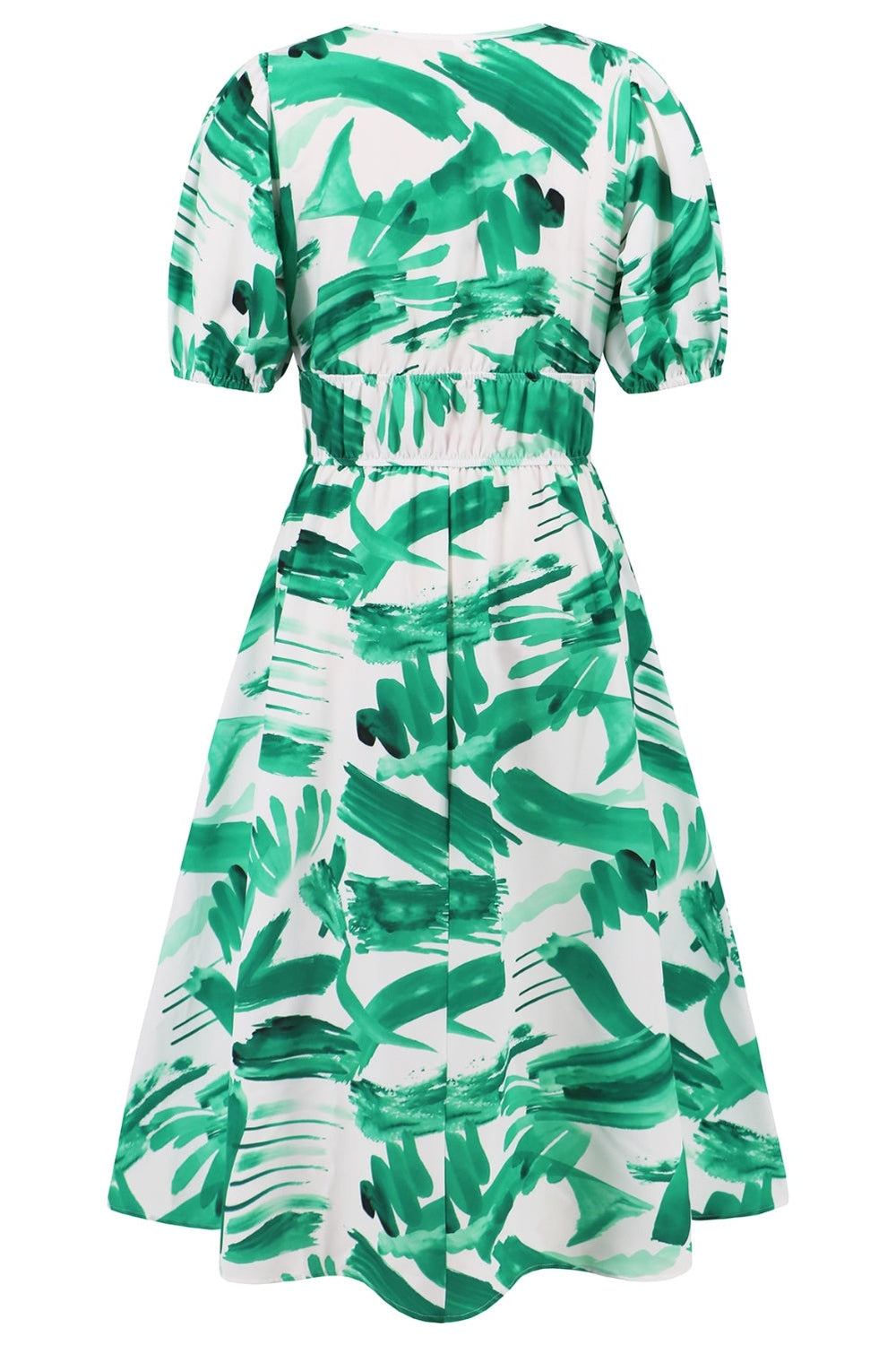 Ruched Printed Surplice Short Sleeve Dress - Casual & Maxi Dresses - FITGGINS