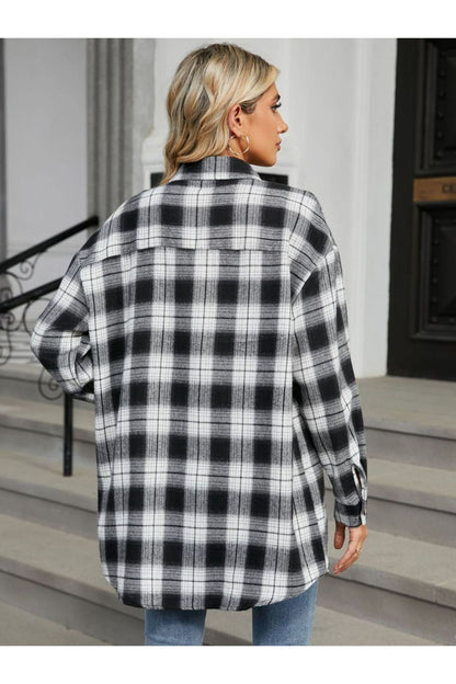 Plaid Collared Neck Long Sleeve Shirt - Shirts - FITGGINS