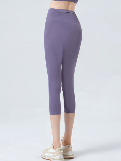 Wide Waistband Cropped Sports Leggings Lavender Fitggins