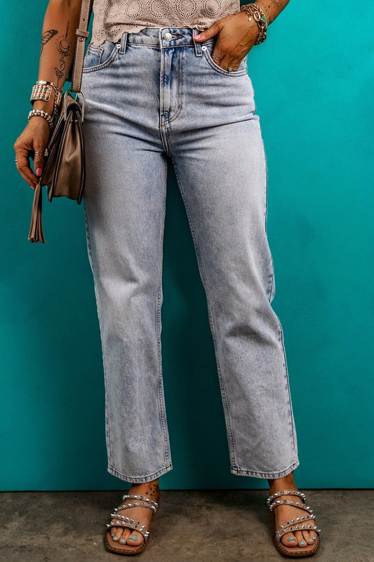 Pocketed Mid-Rise Waist Jeans - Jeans - FITGGINS