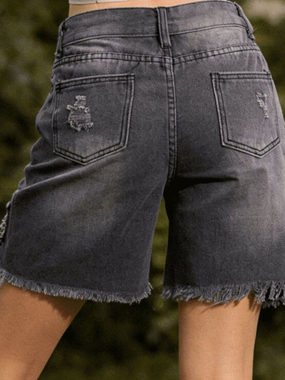 Full Size Ripped Frayed Hem Denim Shorts Plus Size Fitggins