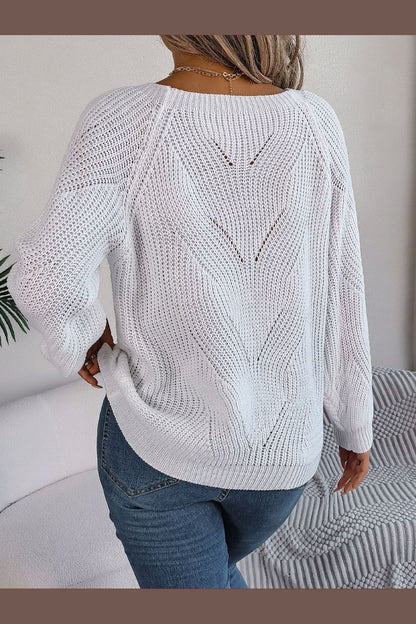 Openwork Buttoned Square Neck Sweater - Pullover Sweaters - FITGGINS