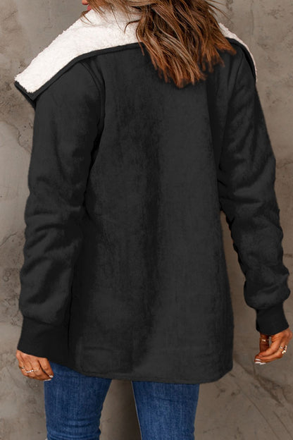 Open Front Long Sleeve Sherpa Jacket - Jackets - FITGGINS