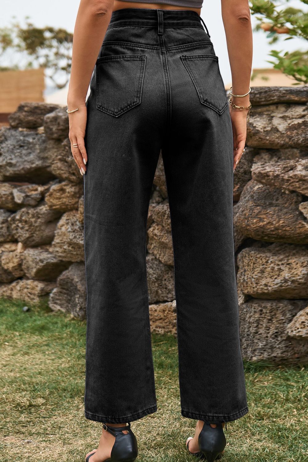 High Waist Loose Fit Ankle Slit Jeans Fitggins