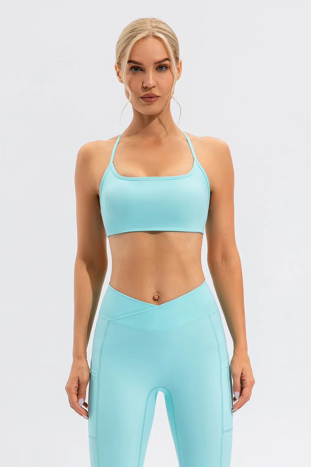 Crisscross Spaghetti Strap Active Cami Aqua Fitggins