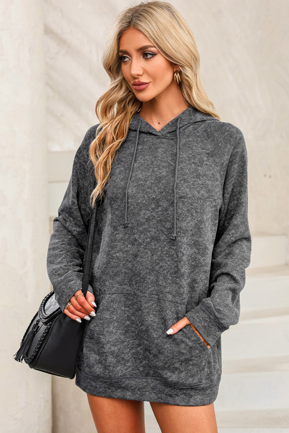 Long Sleeve Front Pocket Hoodie Charcoal Fitggins