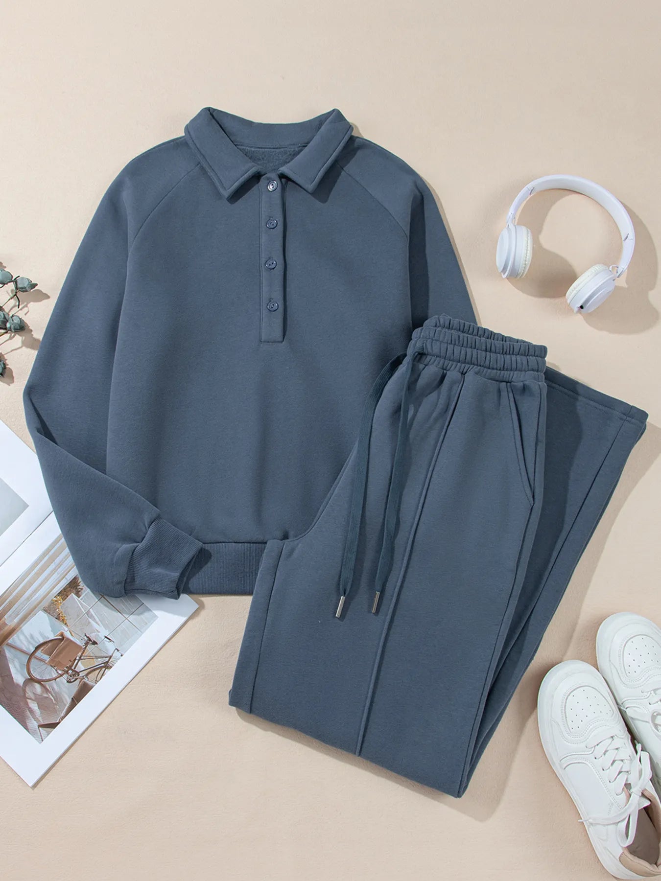Collared Sweatshirt and High Waist Pants Active Set Fitggins