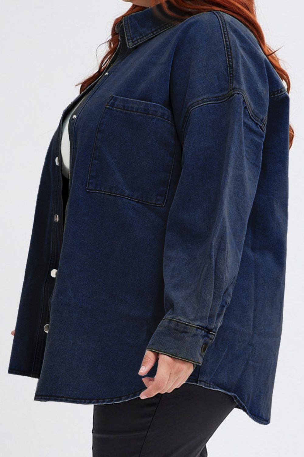 Plus Size Snap Down Pocketed Denim Jacket - Denim Jackets - FITGGINS