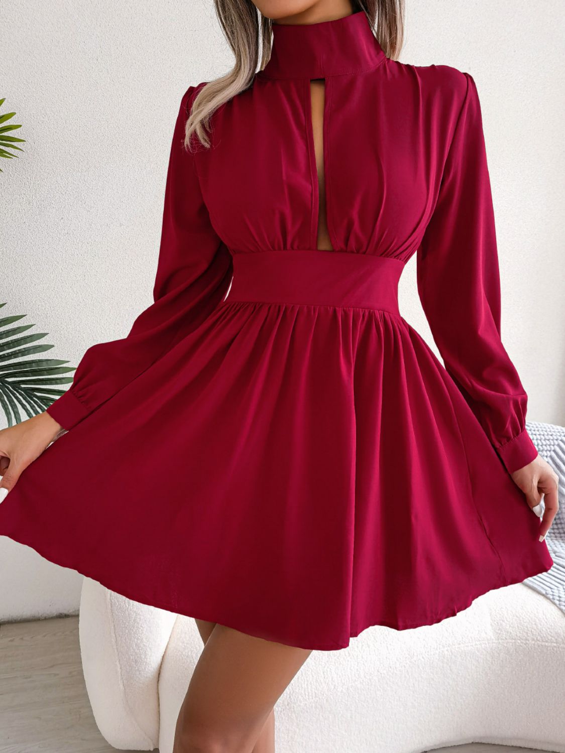 Cutout Turtleneck A-Line Mini Dress Fitggins