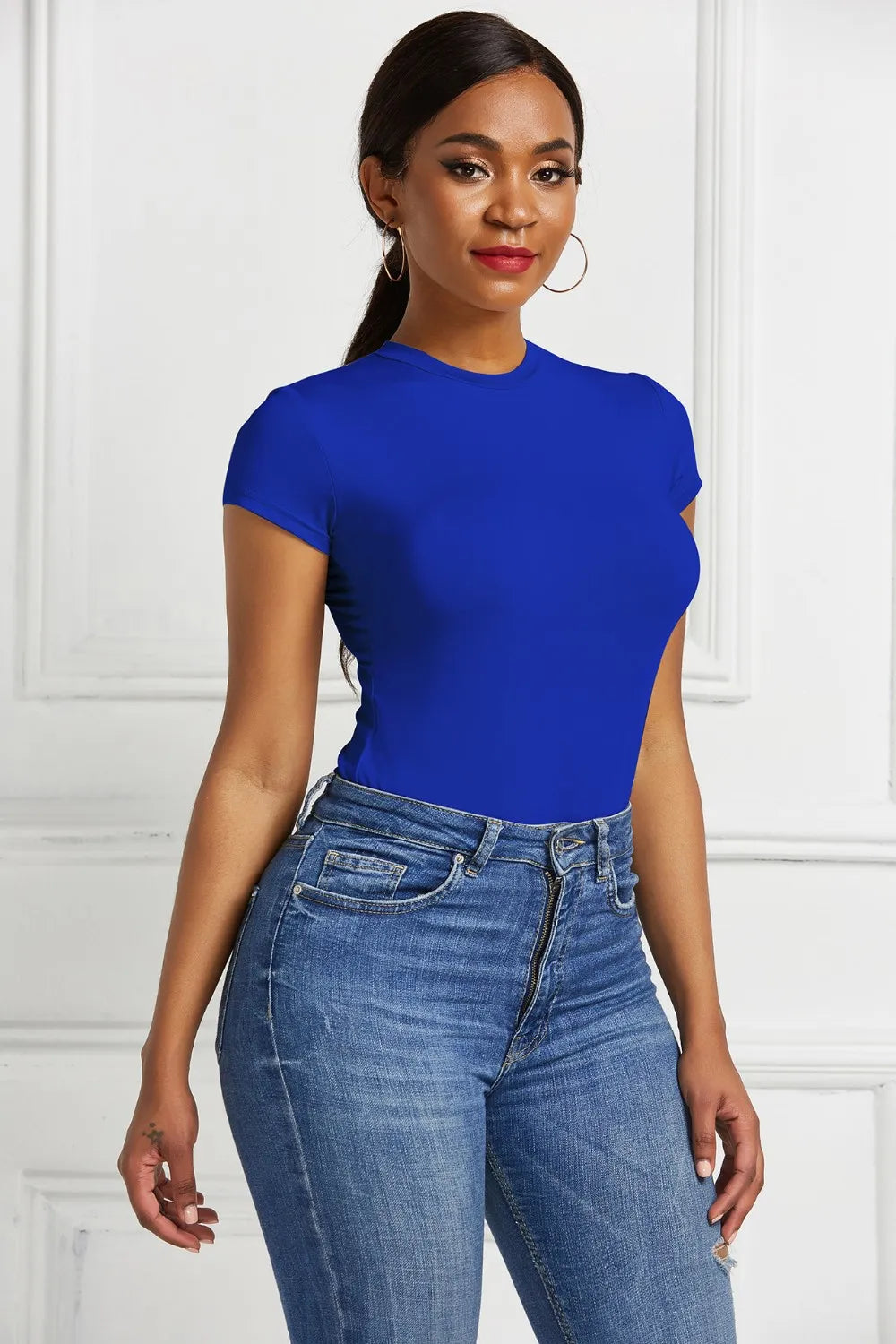 Round Neck Short Sleeve Bodysuit Fitggins