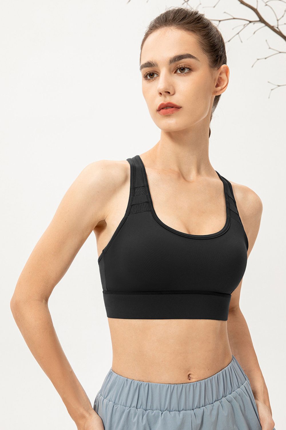Scoop Neck Long Sports Bra Black Fitggins