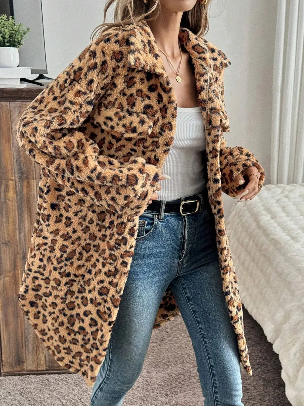 Leopard Button-Up Long Sleeve Fuzzy Coat Fitggins