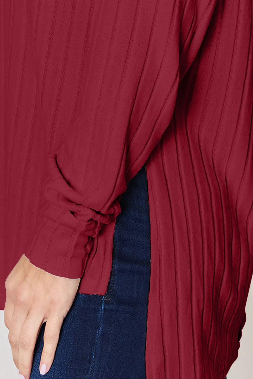 Basic Bae Full Size Ribbed Round Neck Slit T-Shirt Fitggins