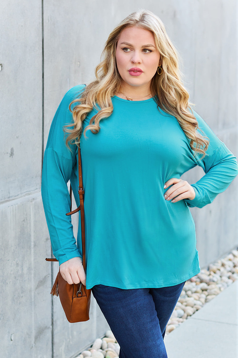 Basic Bae Full Size Round Neck Dropped Shoulder T-Shirt - T-Shirts - FITGGINS