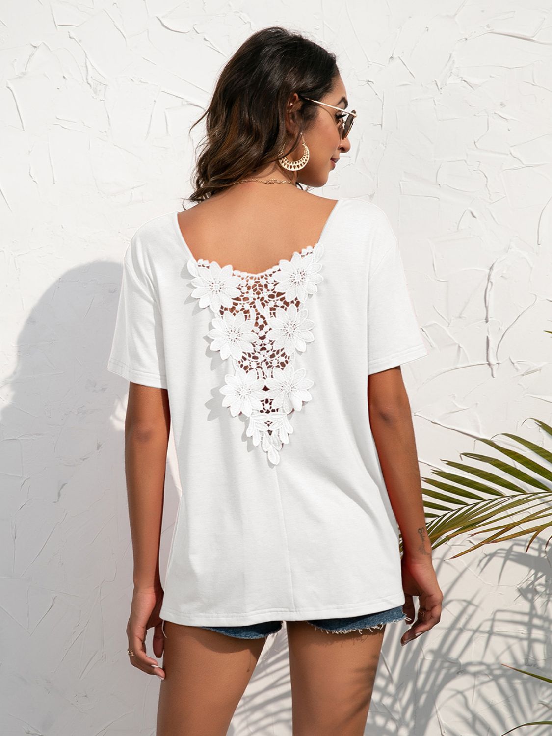 Ivy Lane Lace Trim Short Sleeve Top White Fitggins