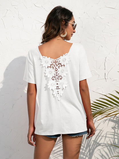 Ivy Lane Lace Trim Short Sleeve Top White Fitggins