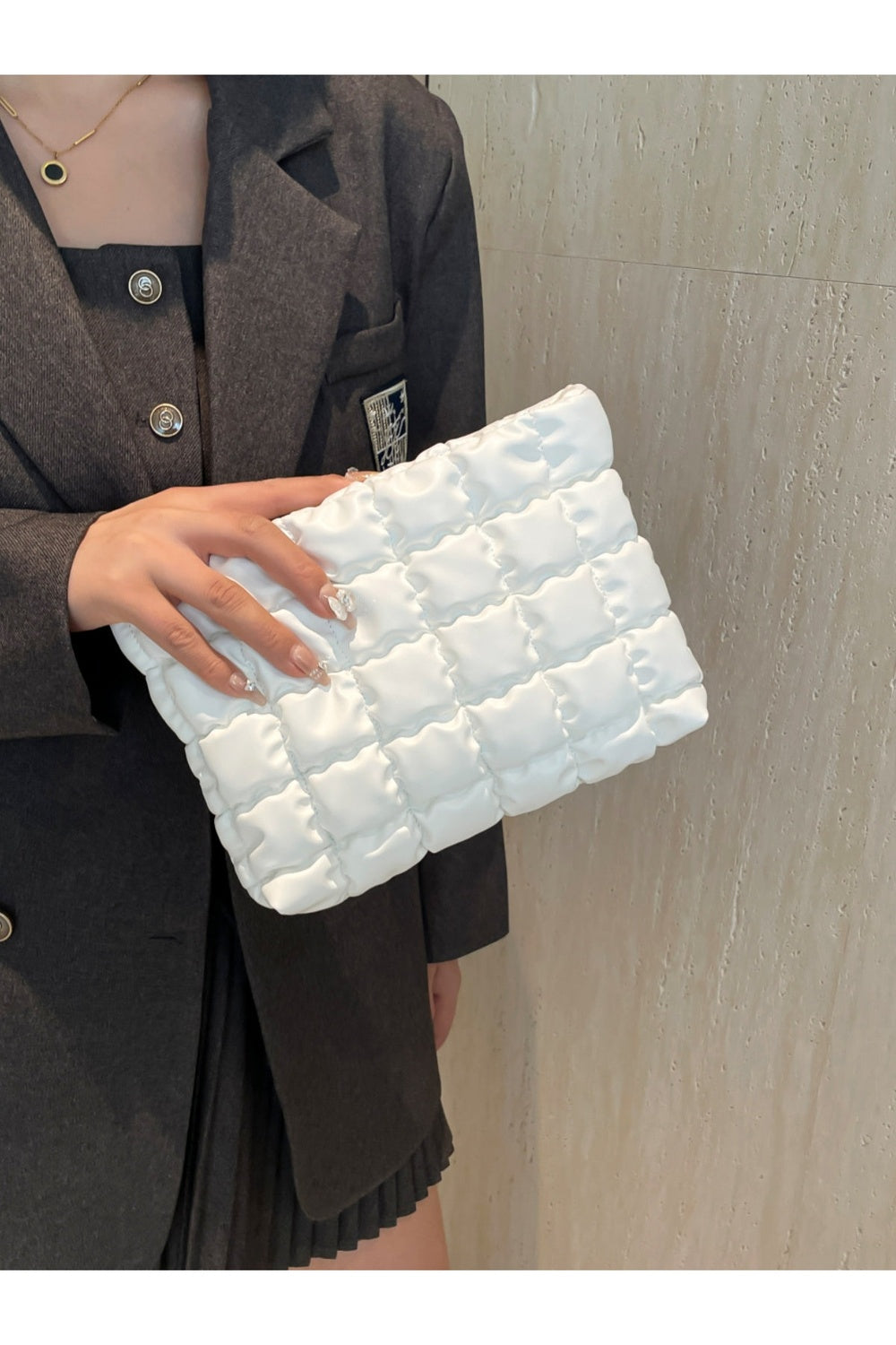 Quilted Plaid Clutch with Zipper - Handbag - FITGGINS