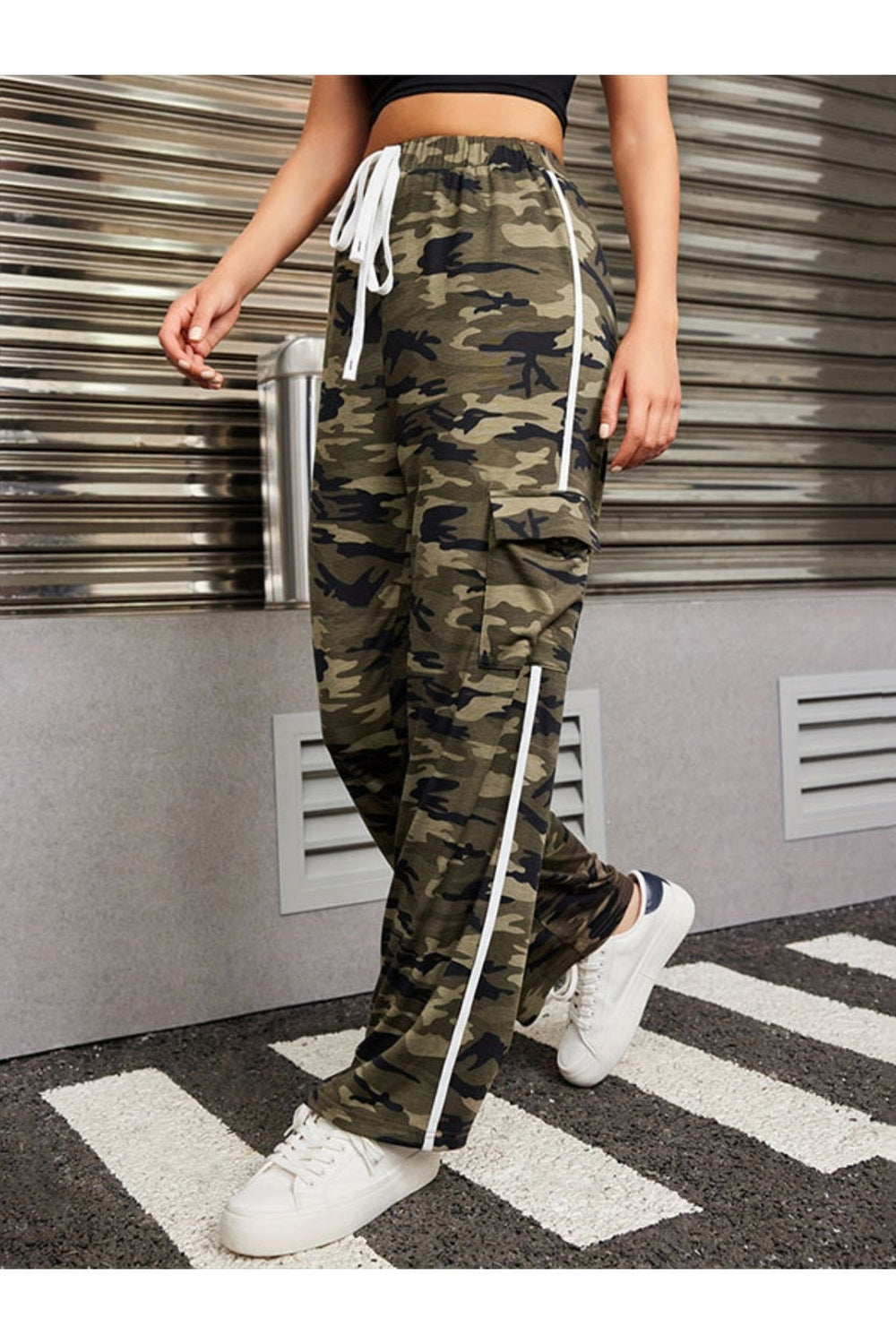 Tied Camouflage Pants with Cargo Pockets - Pants - FITGGINS