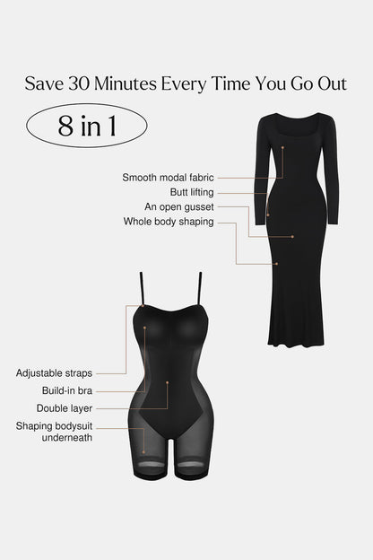 Basic Bae Built-In Shapewear Square Neck Long Sleeve Maxi Dress - Shapewear - FITGGINS