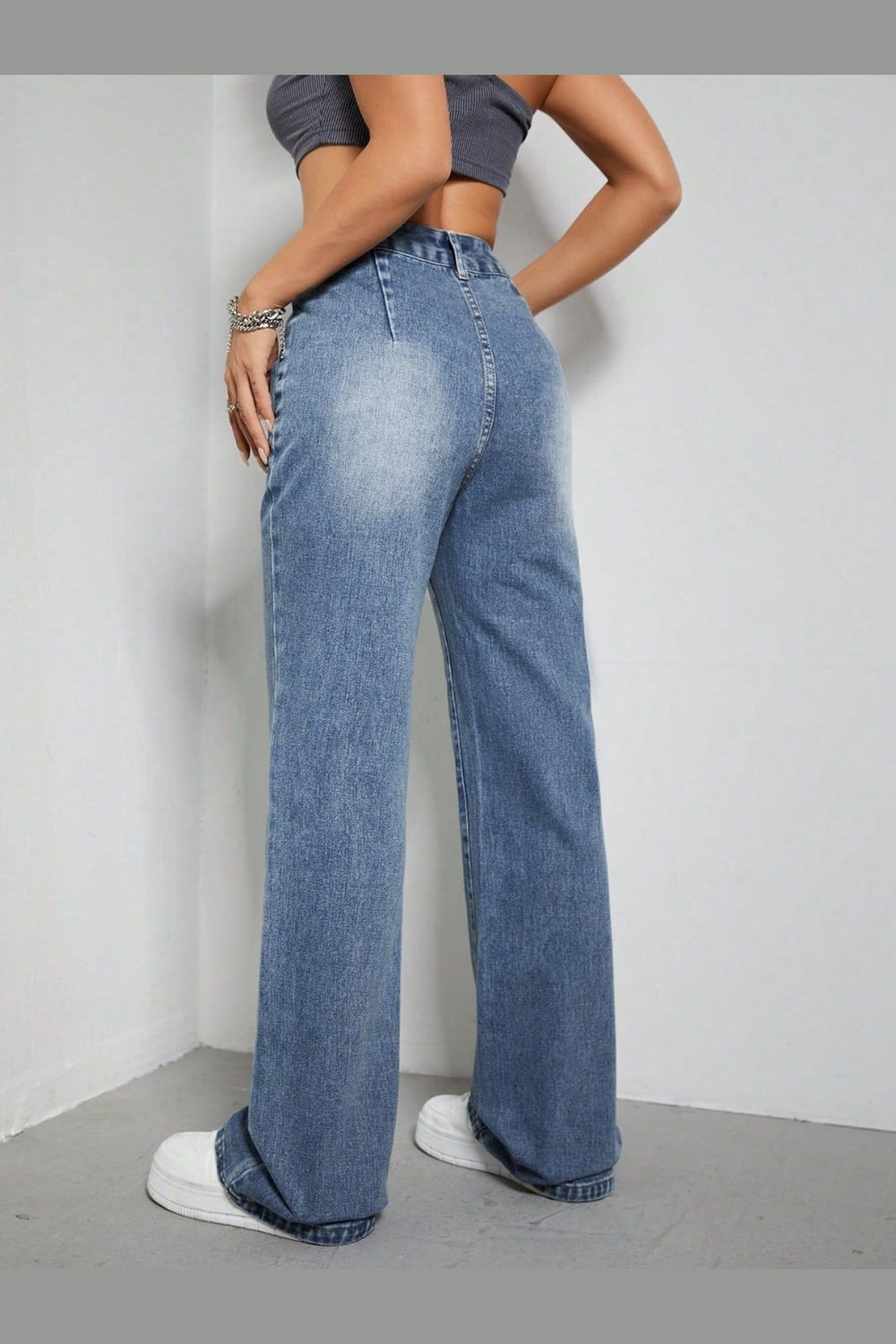 High Rise Wide Leg Jeans with Pockets - Jeans - FITGGINS