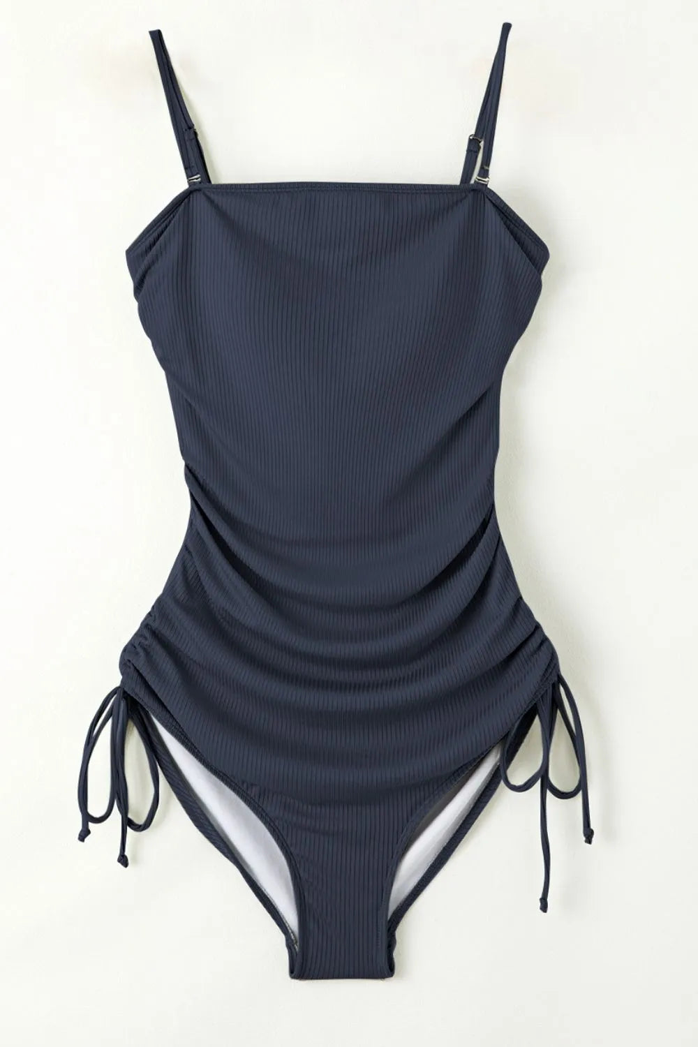 Ribbed Drawstring Sides Cutout One Piece Swimsuit Fitggins