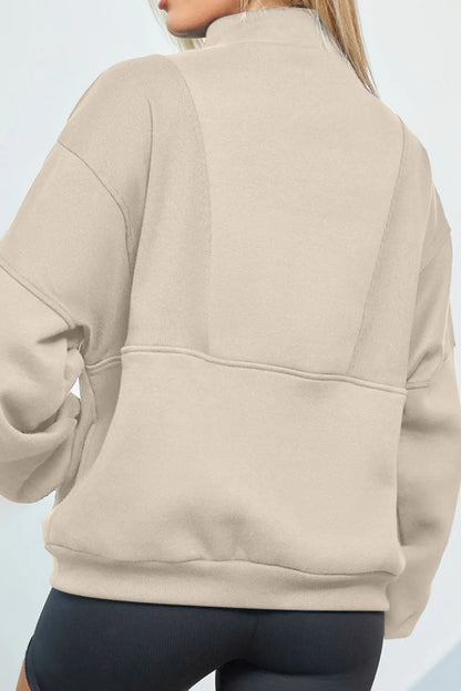 Half Zip Drop Shoulder Long Sleeve Sweatshirt Fitggins